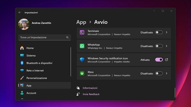 Programmi avvio automatico Windows 11