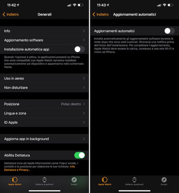 Aggiornamenti automatici Apple Watch