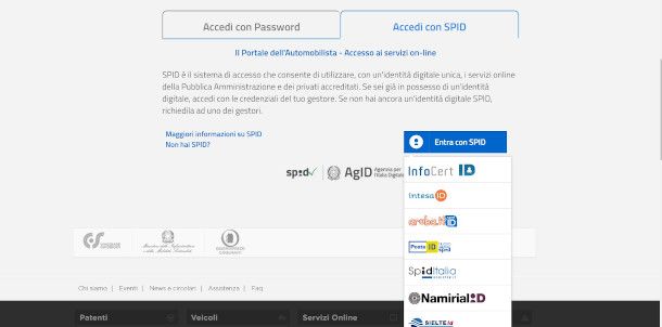 autenticazione SPID portale automobilista