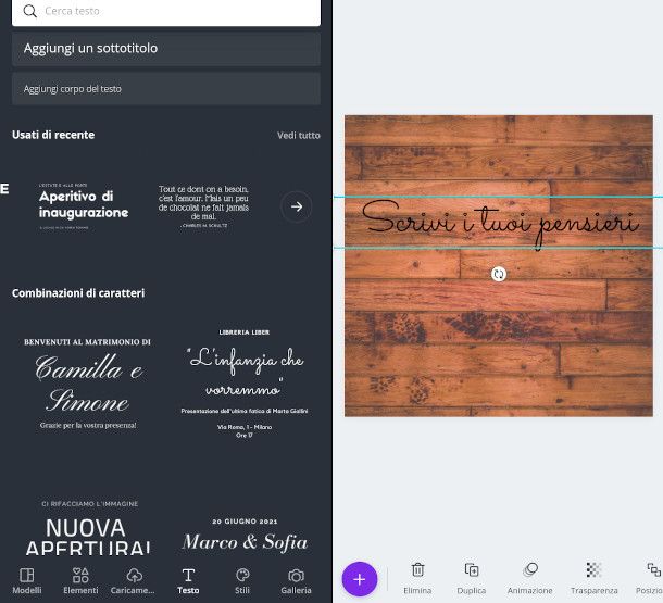 inserire testo app Canva