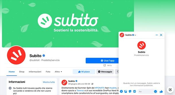 Pagina Facebook di Subito
