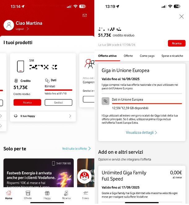 Vodafone app contatori Internet