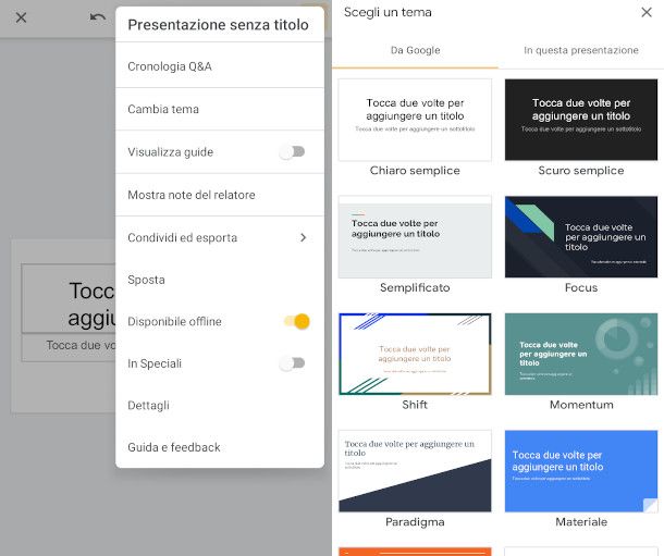 Cambia tema presentazioni Google