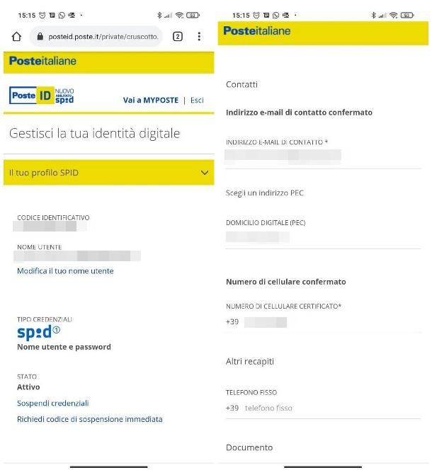 Come modificare i dati dello SPID: Poste