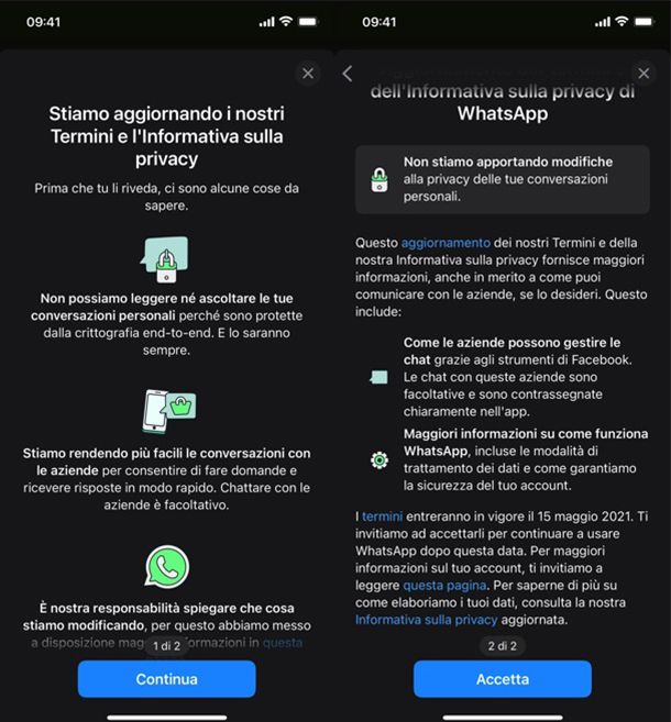 Come accettare termini privacy WhatsApp
