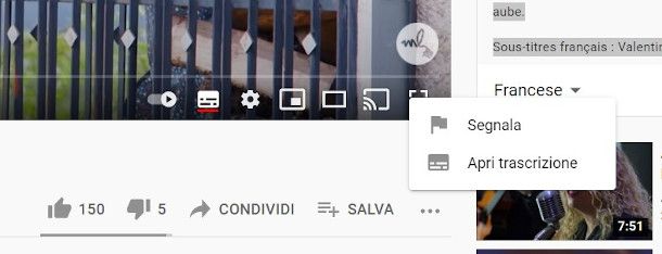 funzionalità trascrizione youtube