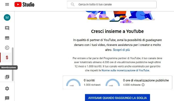 Monetizzazione su YouTube