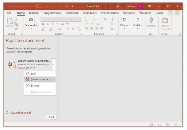 Recuperare PowerPoint non salvato