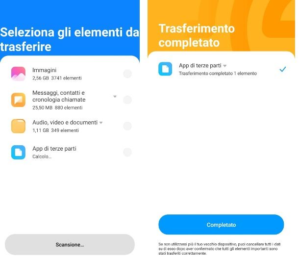 Trasferimento dati con Mi Mover