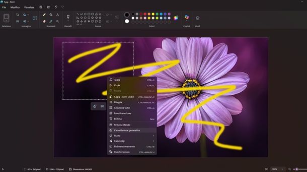 Togliere scarabocchi foto Paint Windows 11