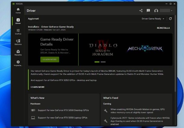 Come aggiornare driver scheda video NVIDIA