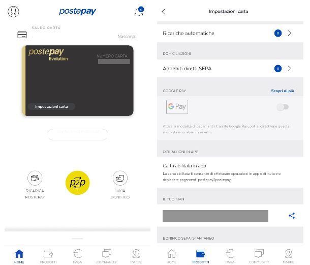 Abilitare una carta sull'app Postepay