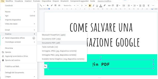 esportazione presentazione Google in PDF