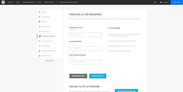 Cambiare password di Fortnite