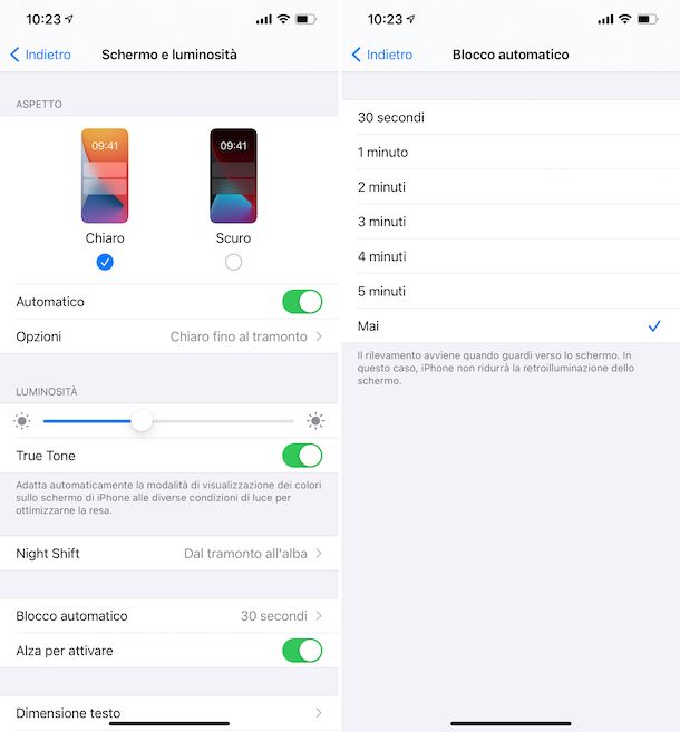 Impostazioni Blocco schermo iOS