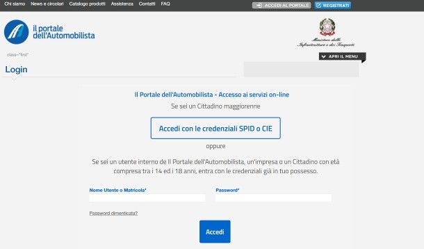 Come registrarsi al Portale dell'automobilista
