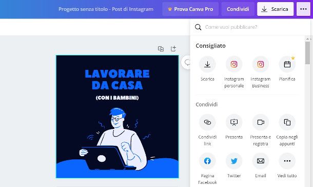 Canva online esportazione Instagram