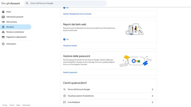 Scansione Dark Web Google sicurezza