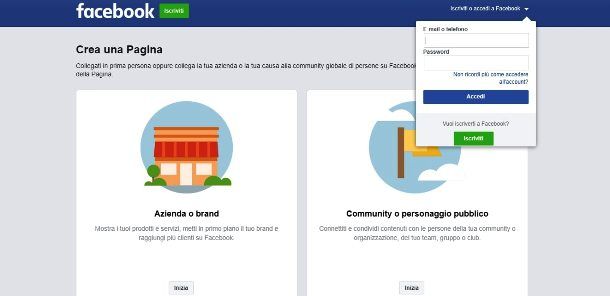 Creare pagina Facebook senza profilo