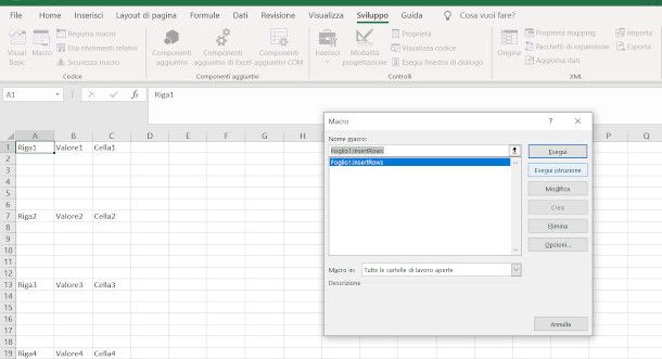 esecuzione macro excel