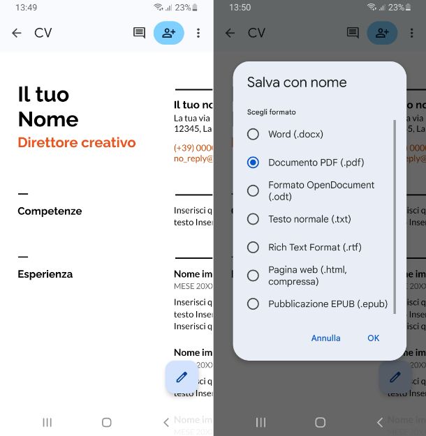 Google Documenti Android