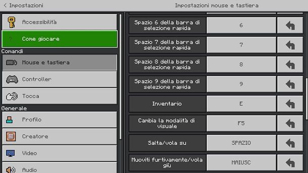 Cambiare controlli Minecraft