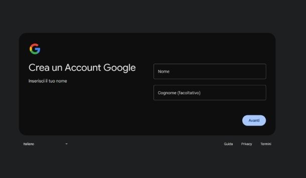 Creare un account Google
