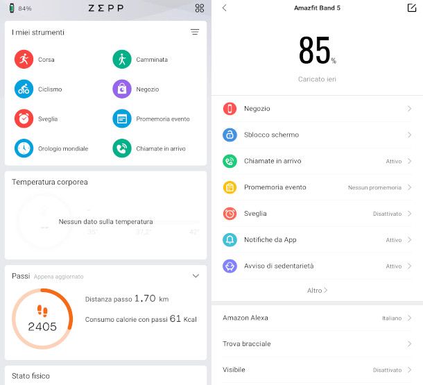 verifica batteria smartwatch app zepp