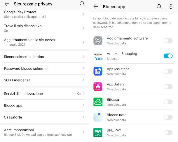 funzionalità blocco app android