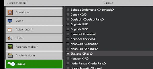 impostare lingua inglese Minecraft smartphone