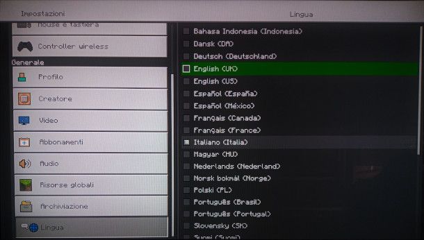 come mettere in inglese Minecraft su PS4