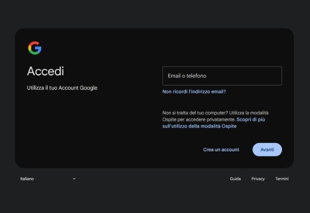 Accedere all'account Google da PC