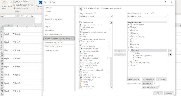 aggiungere menu sviluppo excel