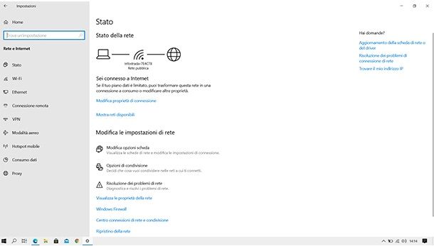 Verificare la connessione Internet su Windows 10