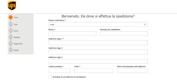 dati mittente spedizione ups