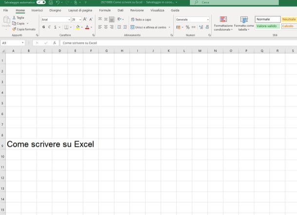 come scrivere su excel