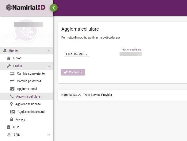 Come cambiare numero di telefono su SPID: Namirial
