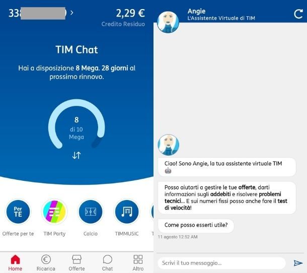 App MyTIM Angie Assistente virtuale