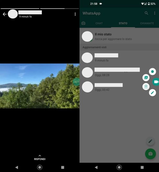 Screenshot video stato WhatsApp Android