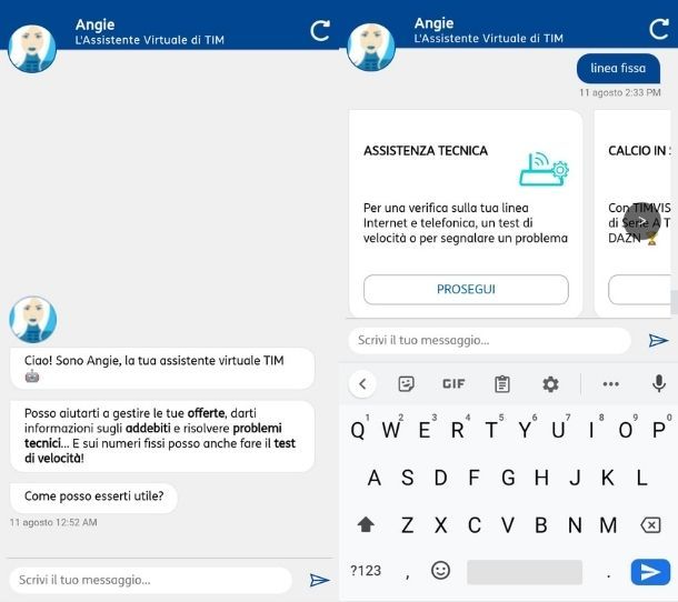 TIM assistenza linea fissa da app