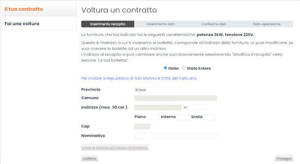 Voltura Servizio Elettrico Nazionale online