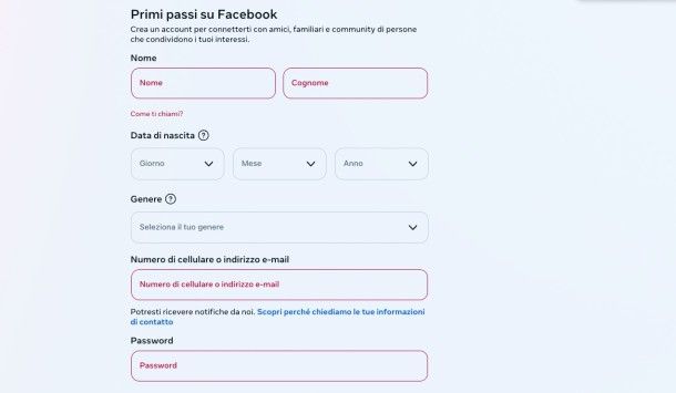 Registrazione FB PC