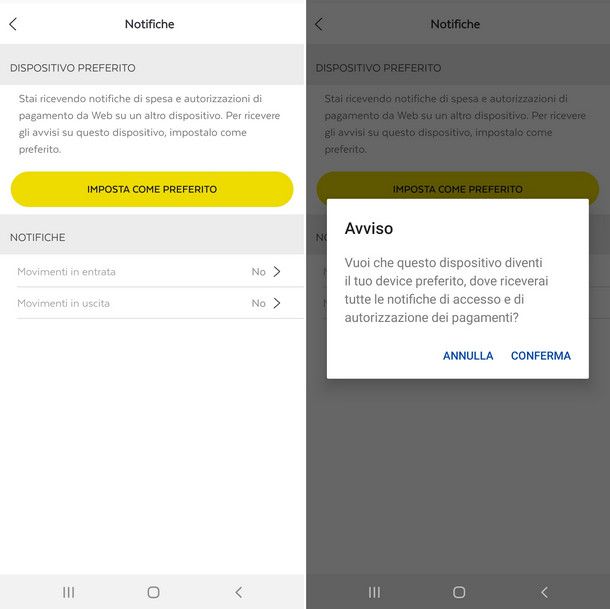 Impostare un nuovo dispositivo come preferito da app Postepay