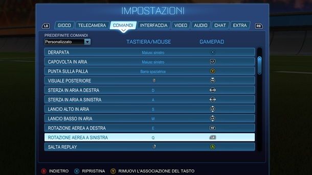 Come mettere la rotazione automatica su Rocket League