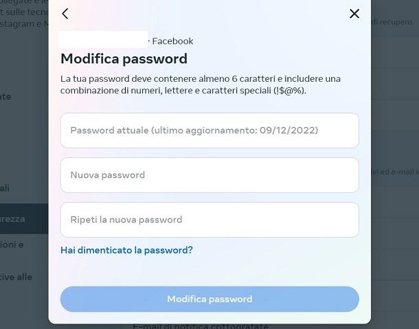 Modifica Password Facebook