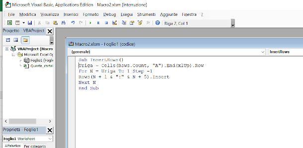 macro per inserimento righe in automatico su excel