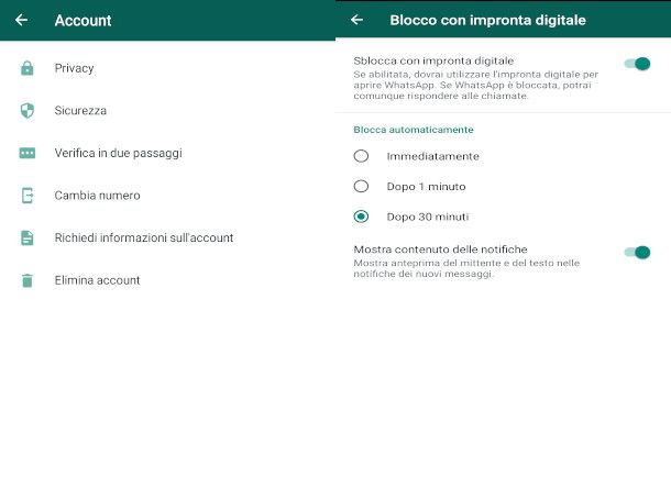 Blocco impronta digitale WhatsApp