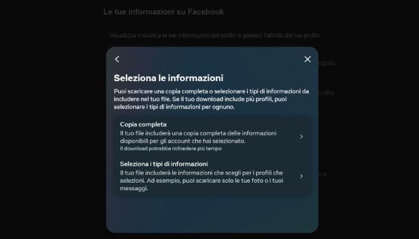 Backup dei dati Facebook