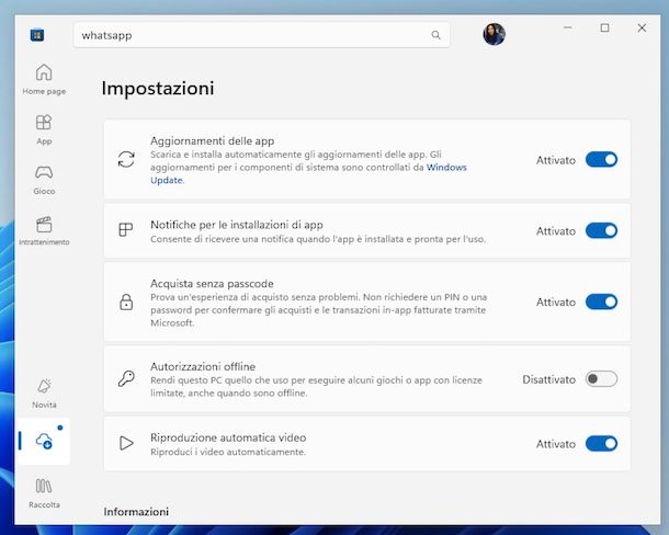 Windows 11 Microsoft Store impostazioni 