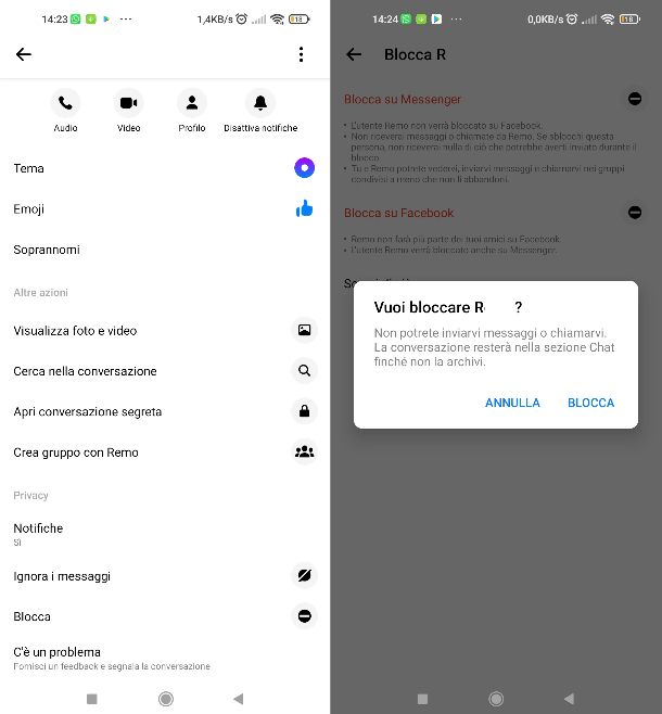 Bloccare messaggi Messenger
